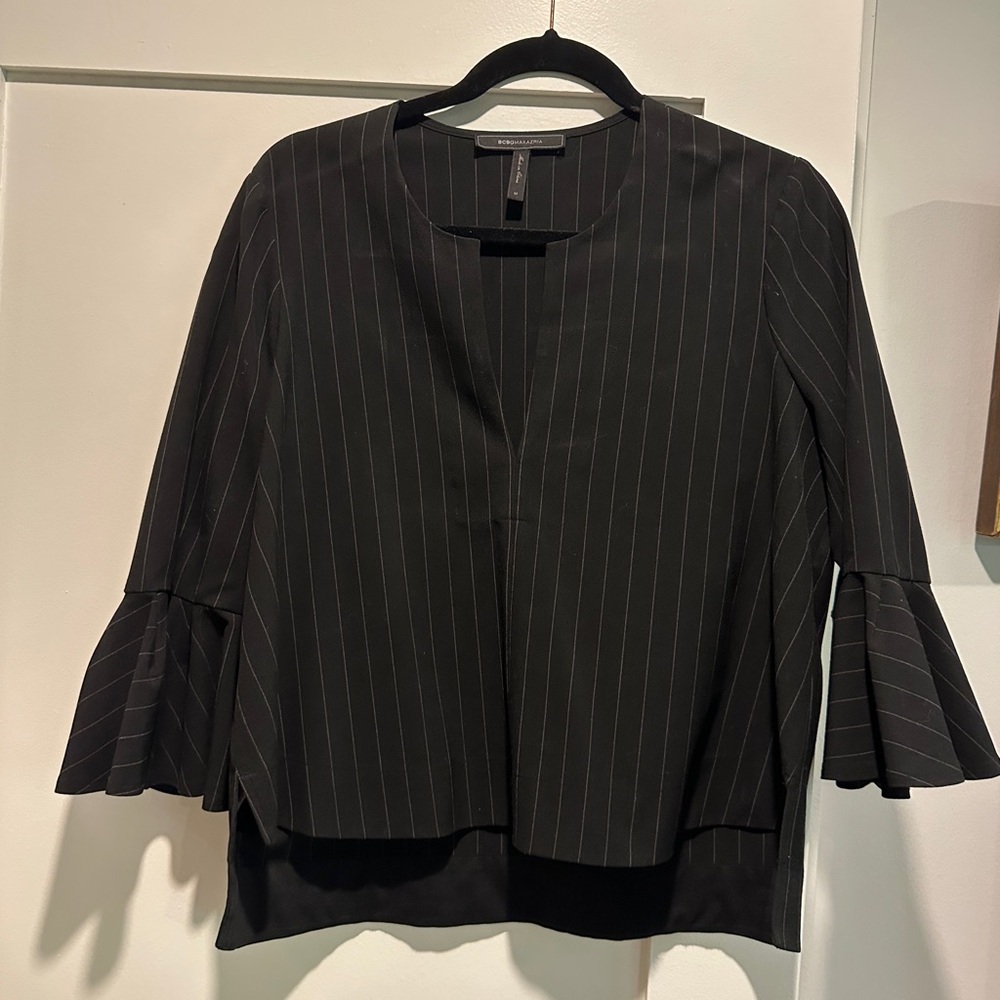 BCBG MaxAzria Black Pinstripe Blouse